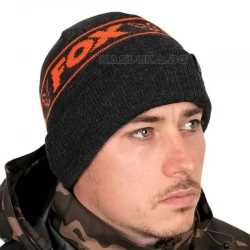 Ζεστό χειμερινό καπέλο Fox Collection Beanie - Μαύρο/Πορτοκαλί