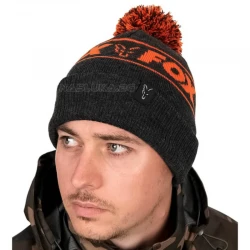 Ζεστός χειμερινός σκούφος Fox Collection Bobble Hat - Μαύρο/Πορτοκαλί