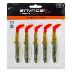 Σετ 5 τμχ Τεχνητά Σιλικόνης Savage Gear Cannibal Shad 10εκ/9γρ -  Olive Hot Orange